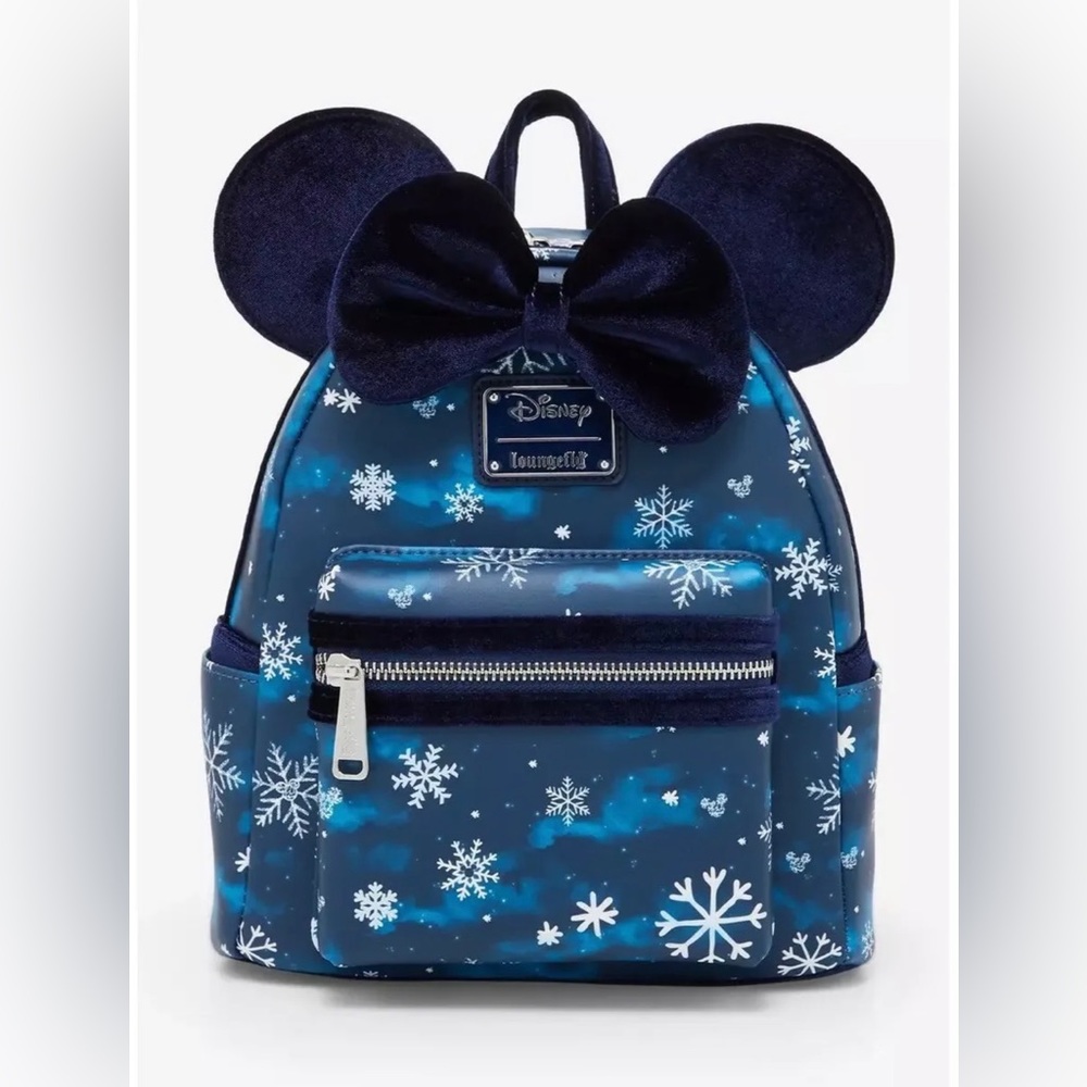 LOUNGEFLY DISNEY MINNIE MOUSE SNOWFLAKE COSPLAY MINI BACKPACK 2023 NWT BEAUTIFUL - Picture 1 of 4